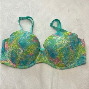 Victoria's Secret Green and Yellow Underwire Bra with Seamless Cups